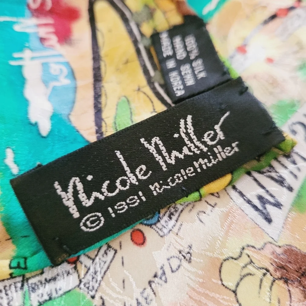 Ultra Rare Nicole Miller Route 66 oversized Silk Scarf Vintage 1991 - Picture 10 of 12